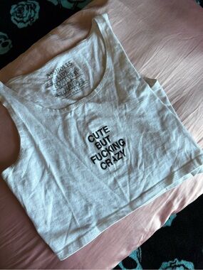 White Graphic Crop Tank - Cute But Crazy